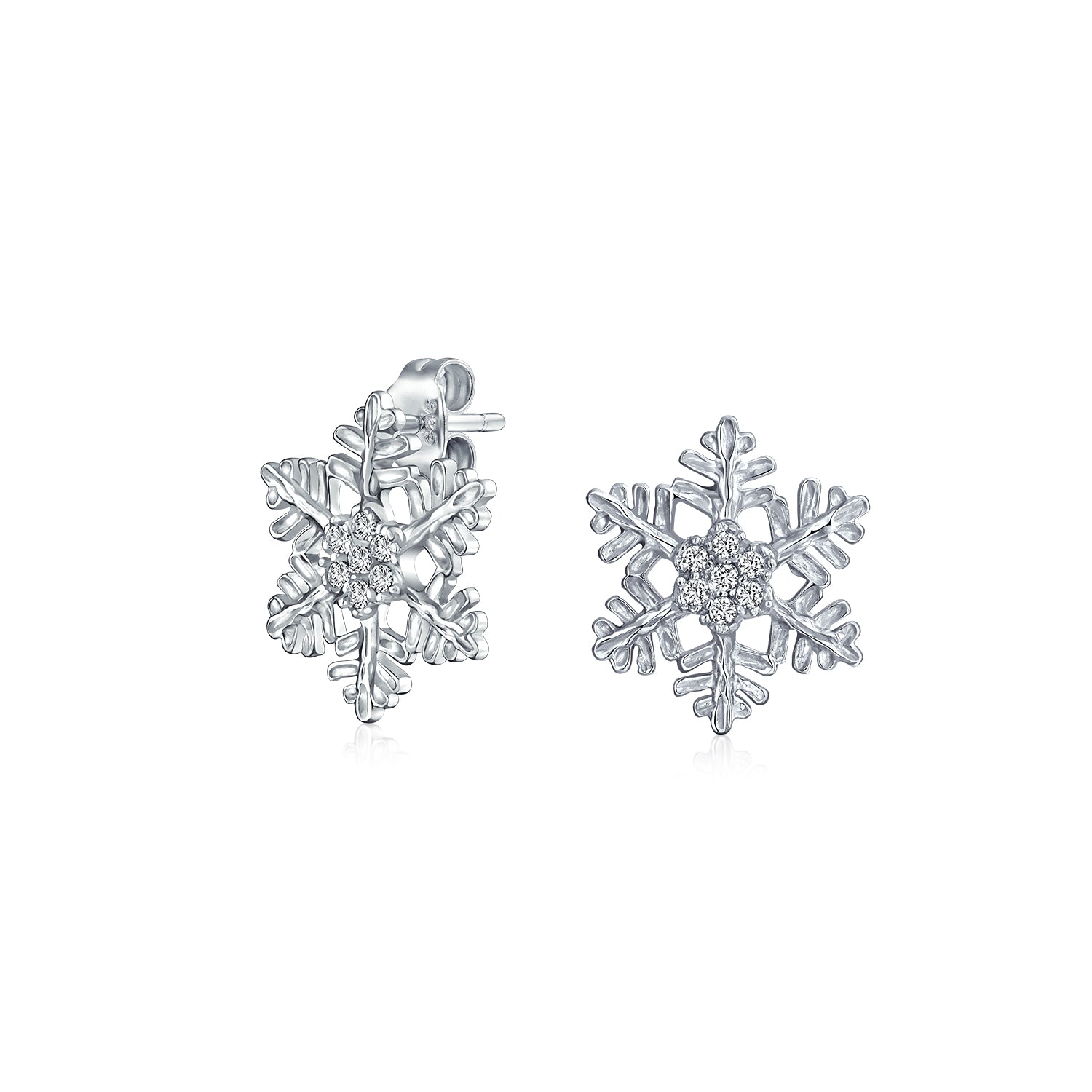 earrings-snowflake-stud-silver-winter_eos-cae7283_1 Petite Holiday CZ Stud Earrings: Blue Cubic Zirconia Snowflake Sterling Silver - Image 1