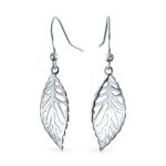 Filigree Leaf Feather Dangle Earrings Sterling Silver 1.5 Inch Western Jewelry