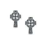 Set of 2 Religious Celtic Cross Stud Earrings Irish Love Knot Oxidized Silver - Image 4