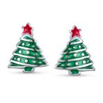 Red Star Enamel & Green Christmas Tree Stud Earrings in Sterling Silver - Image 2