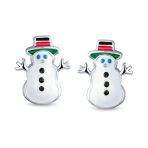 Small Fun Holiday Cartoon Christmas Snowman Stud Earrings in Sterling Silver - Image 2