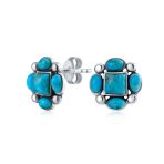 Western Native-American Style Turquoise & Red Stud Earrings .925 Sterling Silver - Image 2
