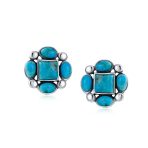Western Native-American Style Turquoise & Red Stud Earrings .925 Sterling Silver - Image 4