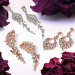 Bridal Wedding Dangle Earrings Crystal Flower Bow Chandelier Pink or Silver - Image 11
