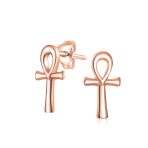 Egyptian Ankh Cross Sterling Silver Small Stud Earrings - Image 3