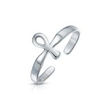 Set of 2 Egyptian Ankh Cross and Celtic Trinity Knot Midi Toe Ring Silver - Image 2