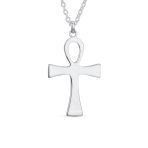 Unisex Sterling Silver Egyptian Ankh Cross Pendant Necklace - Key to Life Design - Image 2