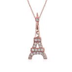 Rose Gold Eiffel Tower Pendant Necklace Cubic Zirconia Pave on Sterling Silver - Image 2