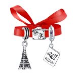 Paris Eiffel Tower Luggage Passport Plane Dangle Charm Bead Sterling Silver