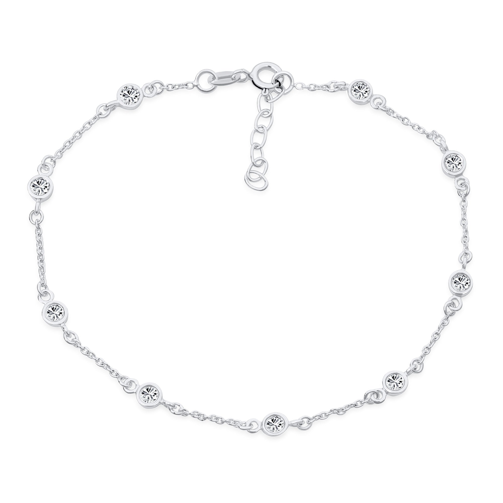 elegant-cz-anklet-chain-link-srn-s624205a_01 Elegant CZ Anklet Ankle Bracelet Sterling Silver 9-10 Inch Chain - Image 1