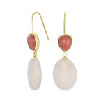 Elegant Teardrop Accent Natural Briolette Stone Faceted Oval Drop Earrings Yellow Gold Plated Fish Hook