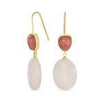 Elegant Teardrop Accent Natural Briolette Stone Faceted Oval Drop Earrings Yellow Gold Plated Fish Hook