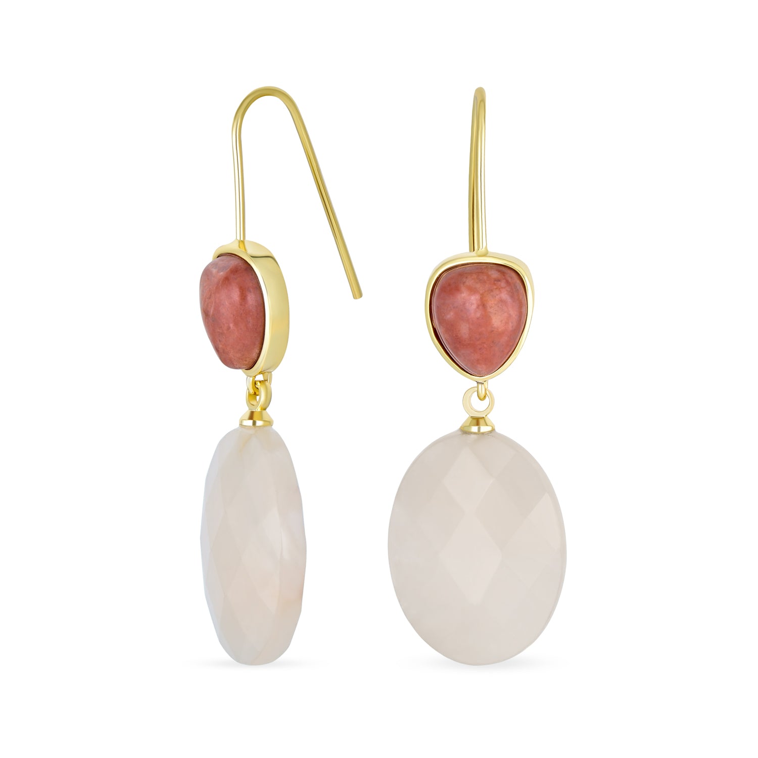 elegant-gemstone-teardrop-accent-rose-earring-cb-82153 Elegant Teardrop Accent Natural Briolette Stone Faceted Oval Drop Earrings Yellow Gold Plated Fish Hook - Image 1