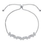 Dainty Cubic Zirconia Mirco Pave CZ Butterfly Bolo Bracelet Adjustable Slide .925 Sterling Silver