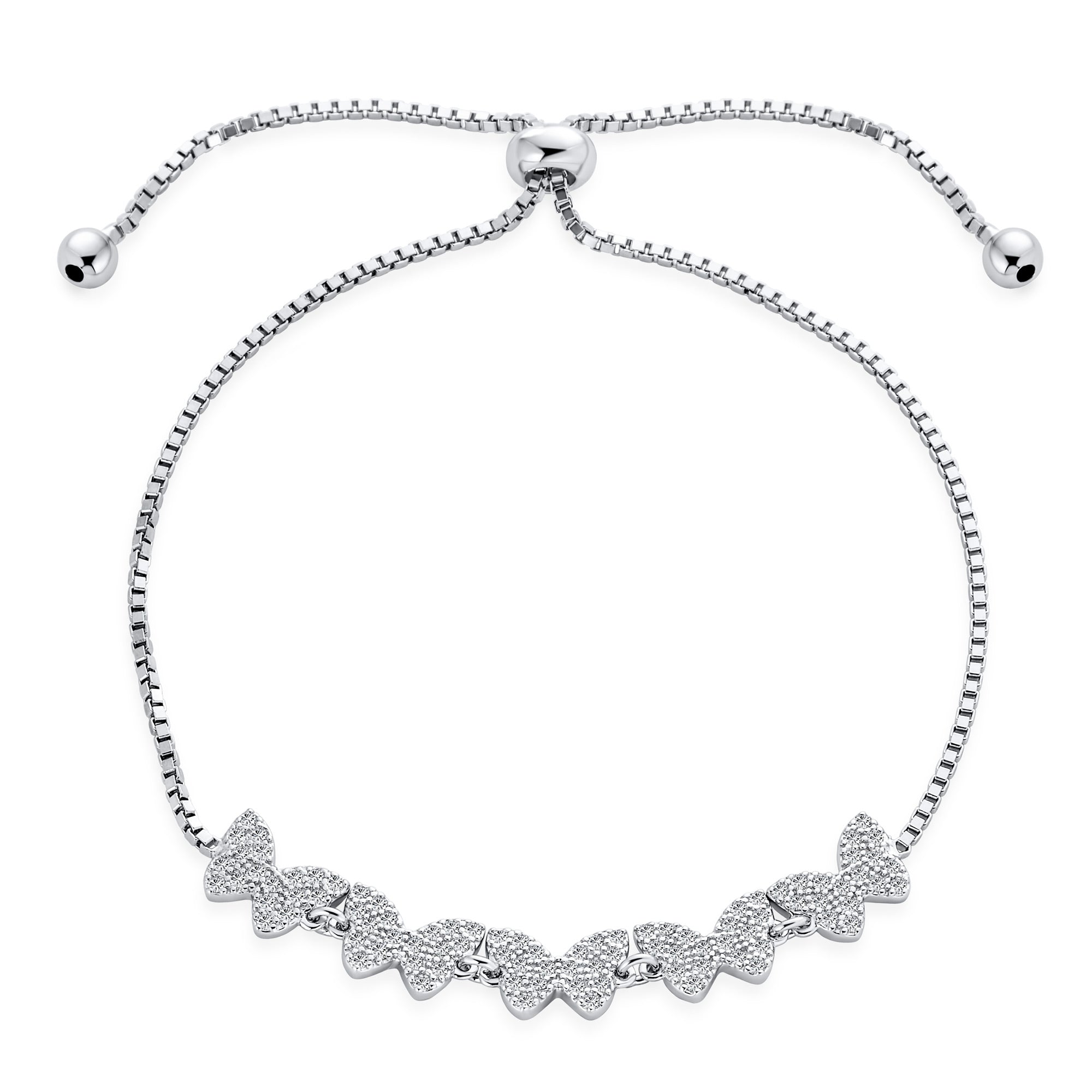 elegant-micro-pave-cz-butterfly-bracelet-hsh-hsb04703_01 Dainty Cubic Zirconia Mirco Pave CZ Butterfly Bolo Bracelet Adjustable Slide .925 Sterling Silver - Image 1