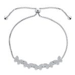 Set of 2 Butterfly & Love Knot CZ Bolo Bracelet Set Sterling Silver Adjustable - Image 5