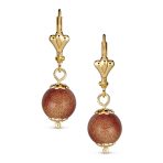 Set of 2 Round Brown Goldstone Black Onyx Drop Ball Earrings - Image 2