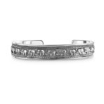 Bali Style Lucky Multi Elephant Bangle Cuff Bracelet Solid Heavy Oxidized .925 Sterling Silver