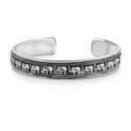 Bali Style Lucky Multi Elephant Bangle Cuff Bracelet Solid Heavy Oxidized .925 Sterling Silver - Image 2