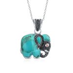 Boho Elephant Pendant Necklace Lapis Jade Turquoise Inlay