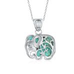 Boho Elephant Pendant Necklace Lapis Jade Turquoise Inlay - Image 4