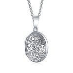 Embossed Floral Sunflower Photo Oval Locket Necklace Pendant .925 Sterling Silver