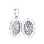 Embossed Floral Sunflower Photo Oval Locket Necklace Pendant .925 Sterling Silver - Image 2
