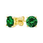 1-2 CT Round CZ Stud Earrings in Pink Red Blue Brown Green Gold Plated Silver - Image 4