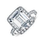 Art Deco Style 5CT Statement CZ Halo Emerald Cut Solitaire Engagement Ring Pave Band Sterling Silver - Image 2