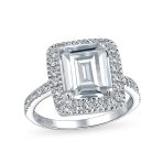 Art Deco Style 5CT Statement CZ Halo Emerald Cut Solitaire Engagement Ring Pave Band Sterling Silver