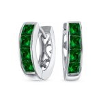Unisex Small CZ Hoop Earrings in Gold-Plated Sterling Silver Multi-Color Options - Image 3