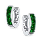 Unisex Small CZ Hoop Earrings in Gold-Plated Sterling Silver Multi-Color Options - Image 8