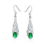 BFF Green Oval Simulated Emerald Love Knot Dangle Earrings