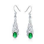 BFF Green Oval Simulated Emerald Love Knot Dangle Earrings
