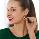 Classic Cocktail Cubic Zirconia Halo Red Teardrop CZ Drop Earrings Silver Plated - Image 18