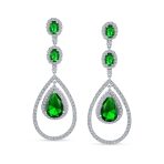 Set of 2 Art Deco Wedding Gemstone Clear & Green CZ Dangle Chandelier Earrings - Image 4