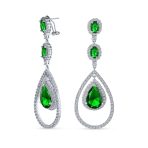 Set of 2 Art Deco Wedding Gemstone Clear & Green CZ Dangle Chandelier Earrings - Image 3