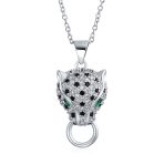 Art Deco Style Panther Pendant Necklace with Green Eye CZ