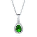 5CT Solitaire Teardrop Halo Sapphire Blue CZ Pendant Necklace Silver Plated - Image 3