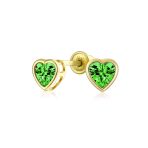 Romantic Love Tiny Mini Cubic Zirconia Aqua Blue CZ Heart Stud Earrings 14K Yellow Gold - Image 4