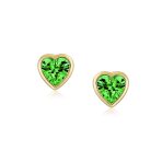 Romantic Love Tiny Mini Cubic Zirconia Aqua Blue CZ Heart Stud Earrings 14K Yellow Gold - Image 13
