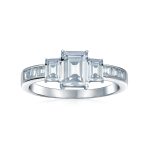 Three Stone Promise Engagement Ring 2CT Emerald Cut Past Present Future .925 Sterling Silver