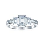 Three Stone Promise Engagement Ring 2CT Emerald Cut Past Present Future .925 Sterling Silver
