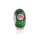 Murano Glass Charm Bead Sterling Silver Core Floral Blue Pink Green Spacer