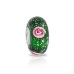 Murano Glass Charm Bead Sterling Silver Core Floral Blue Pink Green Spacer