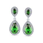 Cubic Zirconia Pave CZ Halo Pear Shaped Teardrop Dangle Statement Earrings - Image 6