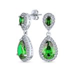 Cubic Zirconia Pave CZ Halo Pear Shaped Teardrop Dangle Statement Earrings - Image 2