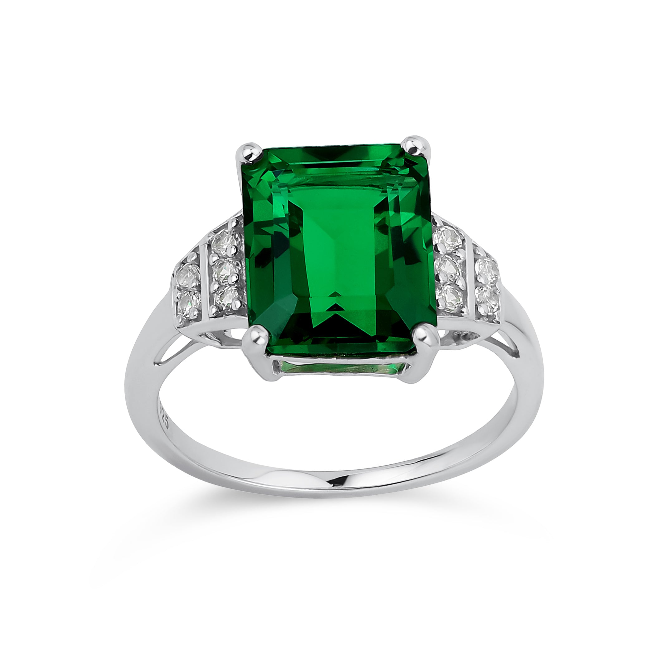 emerald_green_gemstone_ring_vj-vjr21134 Art Deco Cocktail Statement Engagement Ring 3CT Green Nano Emerald Cut .925 Sterling Silver - Image 1