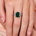Art Deco Cocktail Statement Engagement Ring 3CT Green Nano Emerald Cut .925 Sterling Silver - Image 3