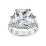 Art Deco Style 8CT CZ Emerald Cut Statement Engagement Ring Sterling Silver Cubic Zirconia Baguette Stones